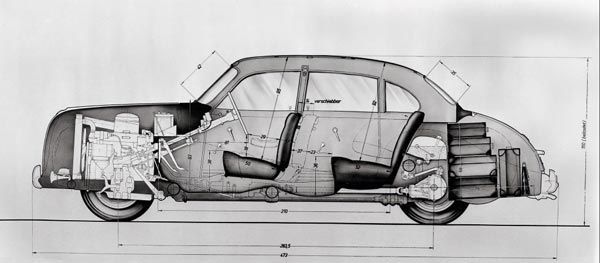 «Классическая» архитектура «биммера» 500-й серии: КПП еще отделена от двигателя и размещена под передними сиденьями. Позже коробку передач состыковали с V-образной «восьмеркой» - как у всех.